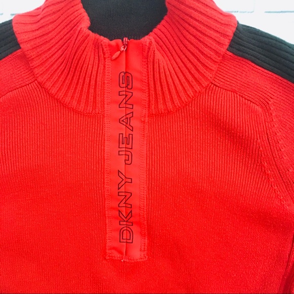 DKNY Pullover Sweater MEDIUM Ribbed Red & Black Cotton - Picture 3 of 11